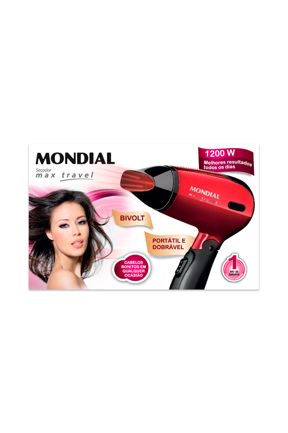 Secador de Cabelo Mondial Max Travel SC10 Vermelho - 1200W