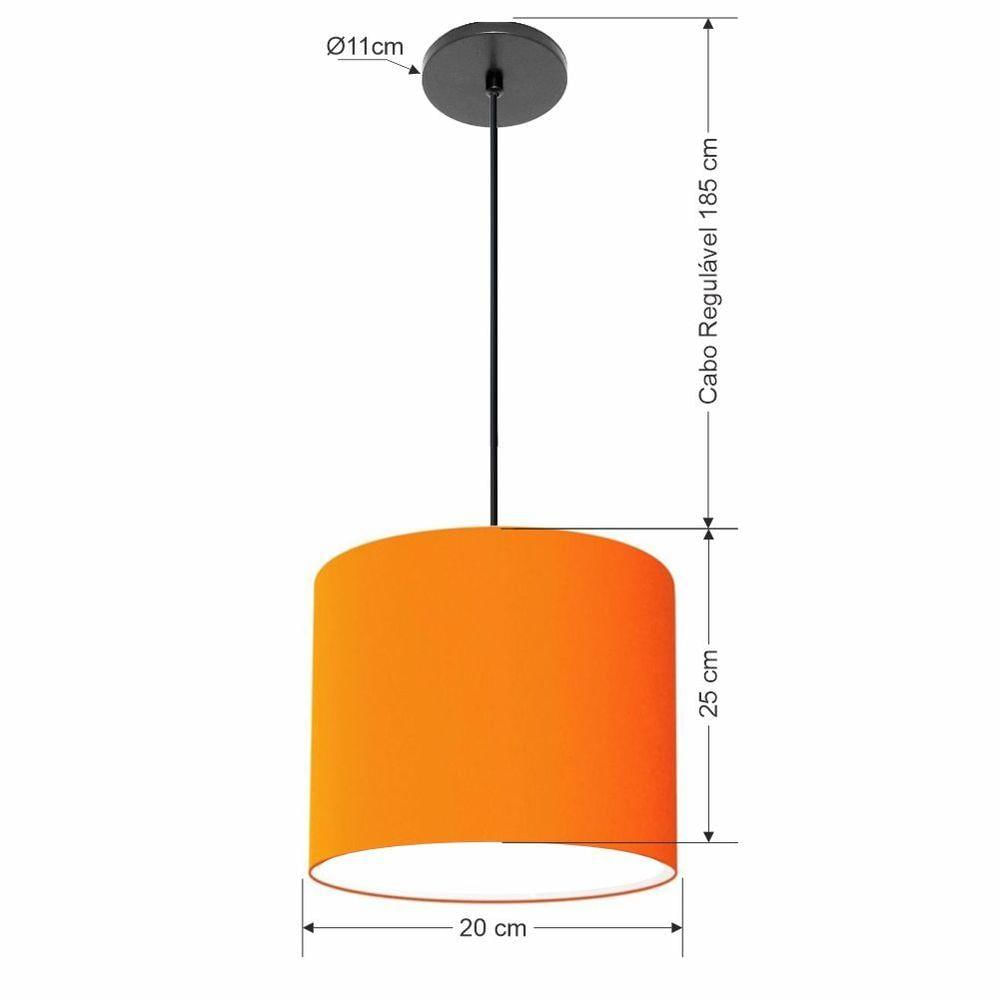 Luminária Pendente Vivare Free Lux Md-4106 Cúpula Em Tecido Laranja Da Canopla Canopla Preta E Fio Preto