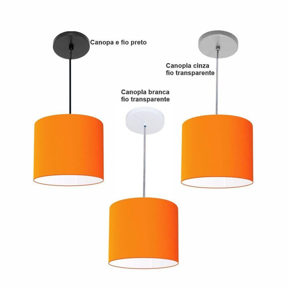 Luminária Pendente Vivare Free Lux Md-4106 Cúpula Em Tecido Laranja Da Canopla Canopla Preta E Fio Preto