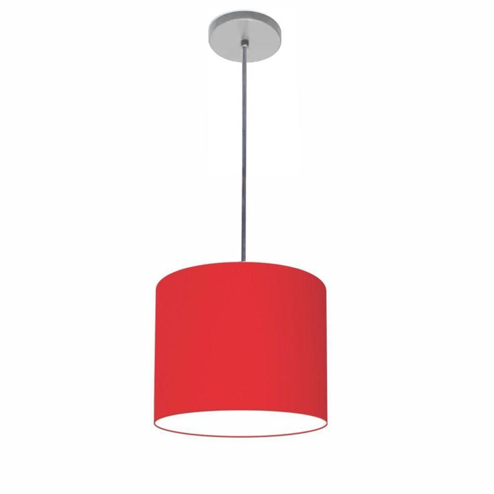 Luminária Pendente Vivare Free Lux Md-4105 Cúpula Em Tecido Vermelho Da Canopla Canopla Cinza E Fio Cristal