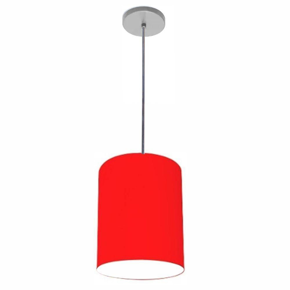 Luminária Pendente Vivare Free Lux Md-4104 Cúpula Em Tecido Vermelho Da Canopla Canopla Cinza E Fio Cristal