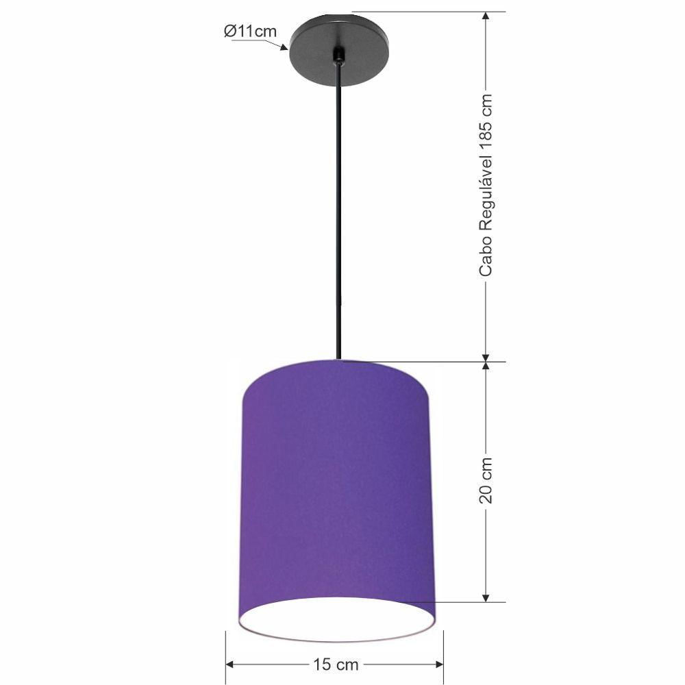 Luminária Pendente Vivare Free Lux Md-4103 Cúpula Em Tecido Roxo Da Canopla Canopla Preta E Fio Preto