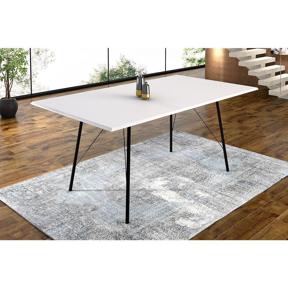 Mesa Sala De Jantar Paraty Preto 140x80cm Tampo Branco