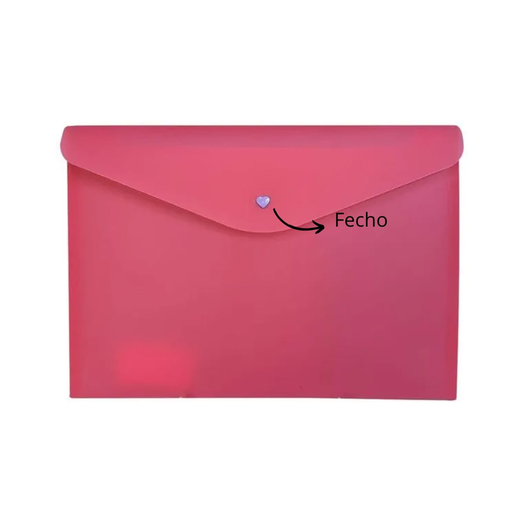 Envelope Plástico com Botão A4 Rosa - Dello