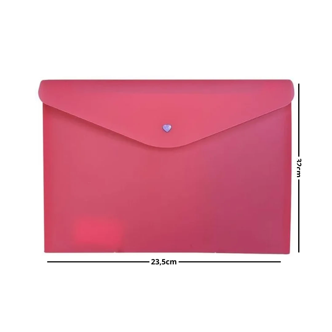 Envelope Plástico com Botão A4 Rosa - Dello
