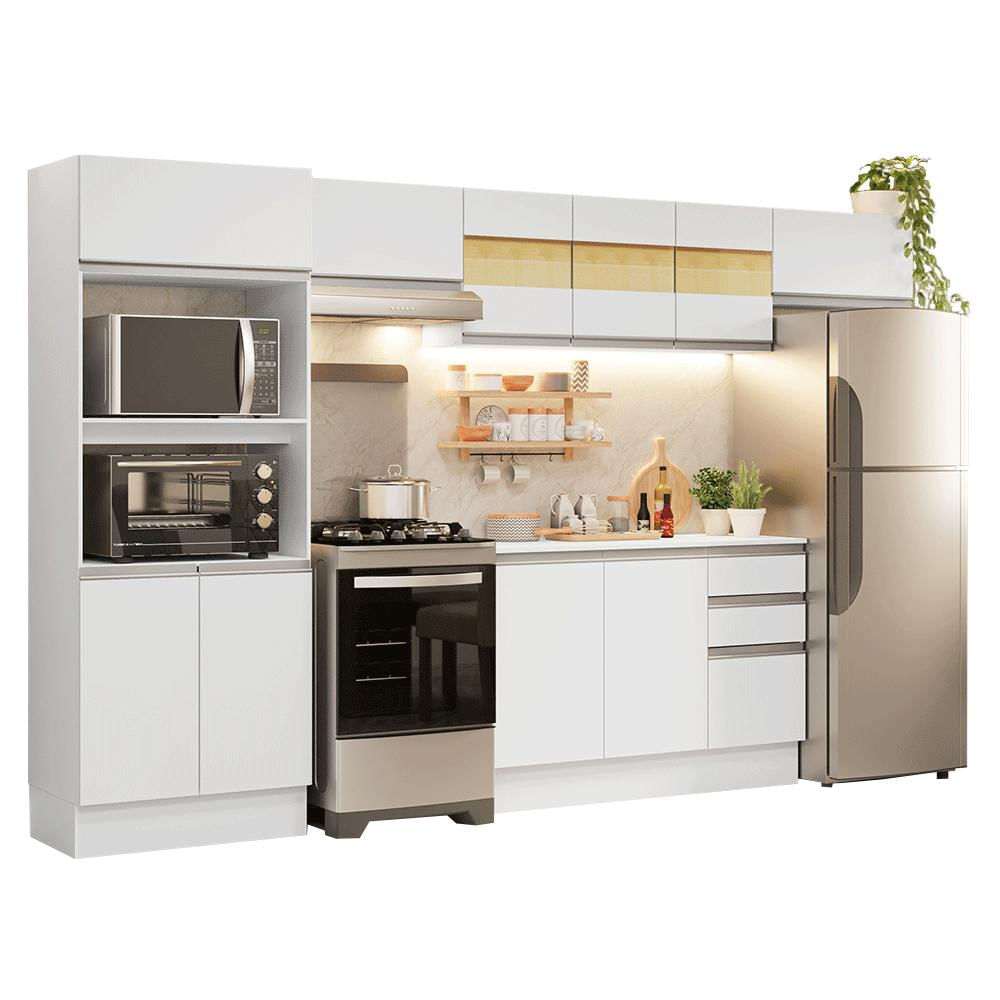 Armário de Cozinha Completa 100% MDF 310 cm Branco Smart 01 Branco
