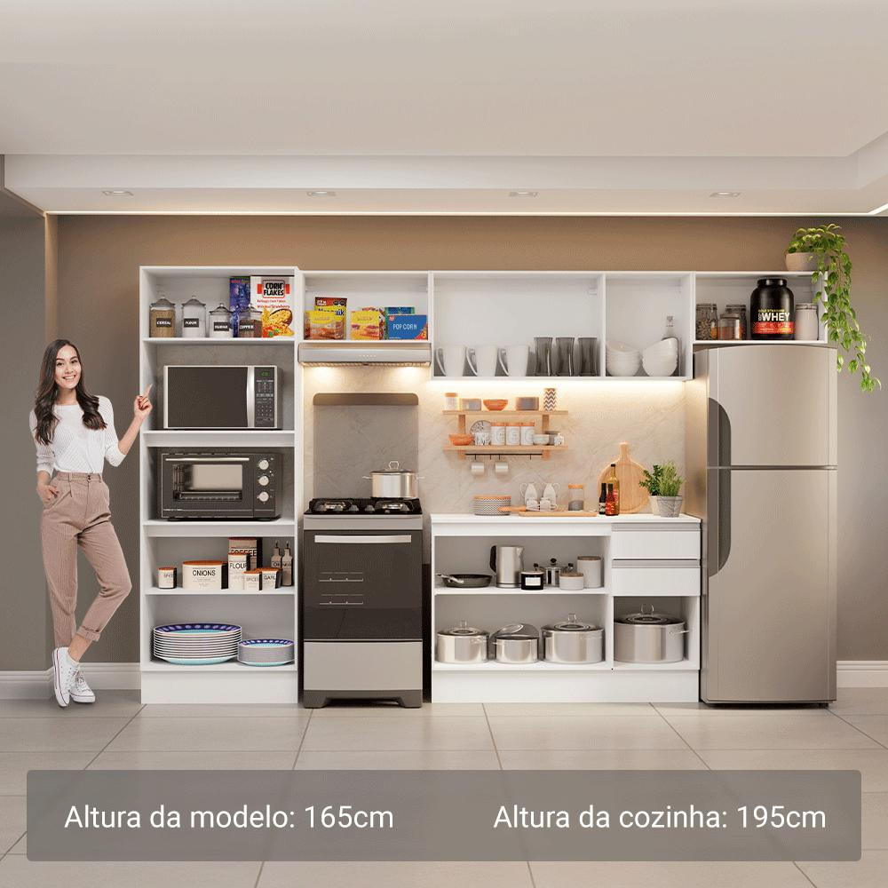 Armário de Cozinha Completa 100% MDF 310 cm Branco Smart 01 Branco