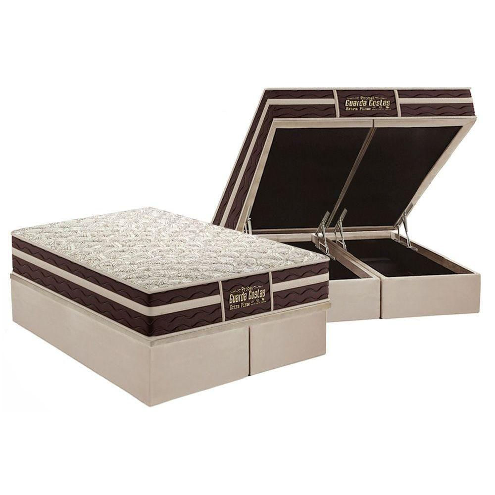 Cama Box Baú Queen: Colchão Anatômico Probel Guarda Costas Extra Firme + Base Crc Suede Clean (158x198)