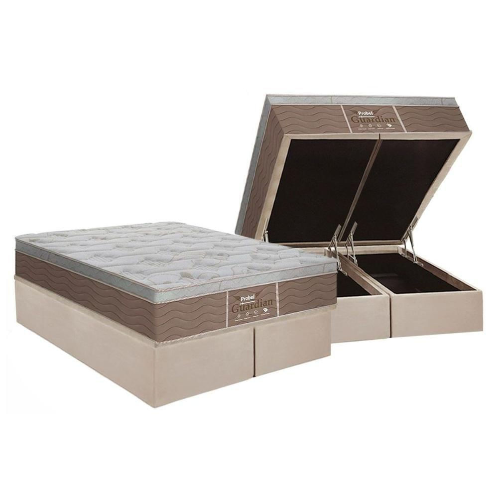 Cama Box Baú Queen: Colchão Molas Masterpocket Ensacadas Probel Prolastic Guardian + Base Crc Suede Clean (158x198)