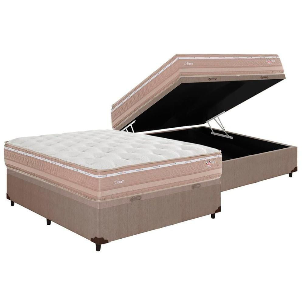 Cama Box Baú Casal: Colchão Molas Masterpocket Ensacadas Herval Maxspring Nesser + Base Crc Courano Clean (138x188)