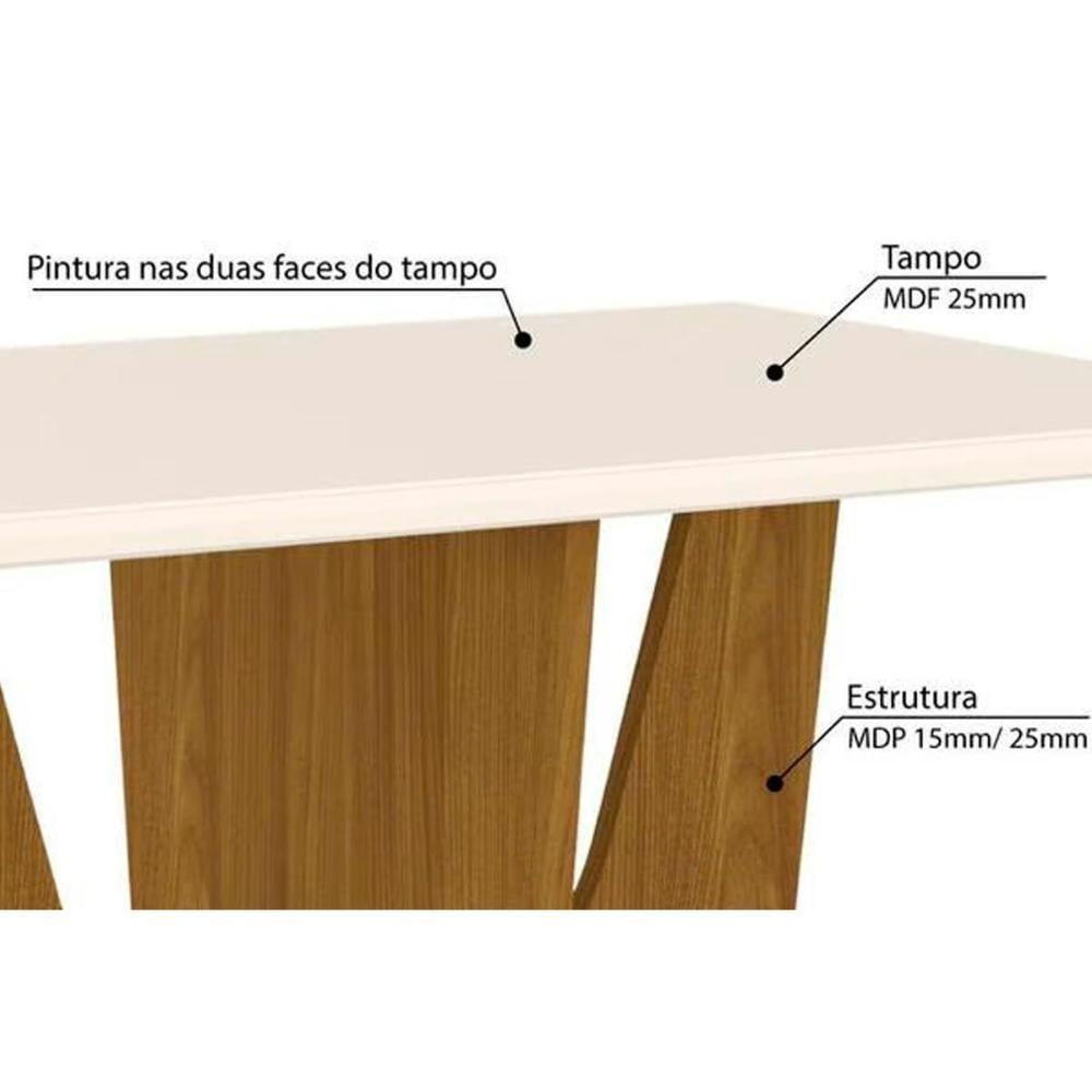 Conjunto Mesa De Cozinha Vértice Tampo Madeirado Com Vidro Reto 120x80cm E 4 Cadeiras Vita Nature Linho Henn