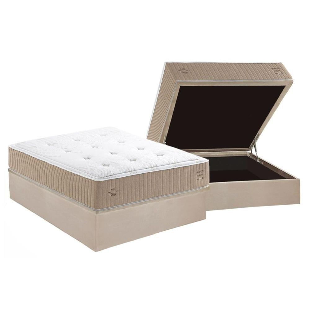 Cama Box Baú Casal: Colchão Molas Bonnel Herval Maxspring Crown Comfort C1631 + Base Crc Suede Clean (138x188x32)