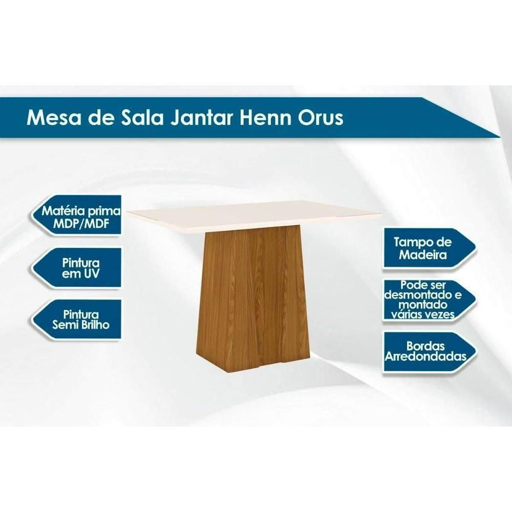 Conjunto Mesa Sala Jantar Orus Com Tampo Madeirado 120x80cm E 4 Cadeiras Vita Nature Off White Linho Bege Henn