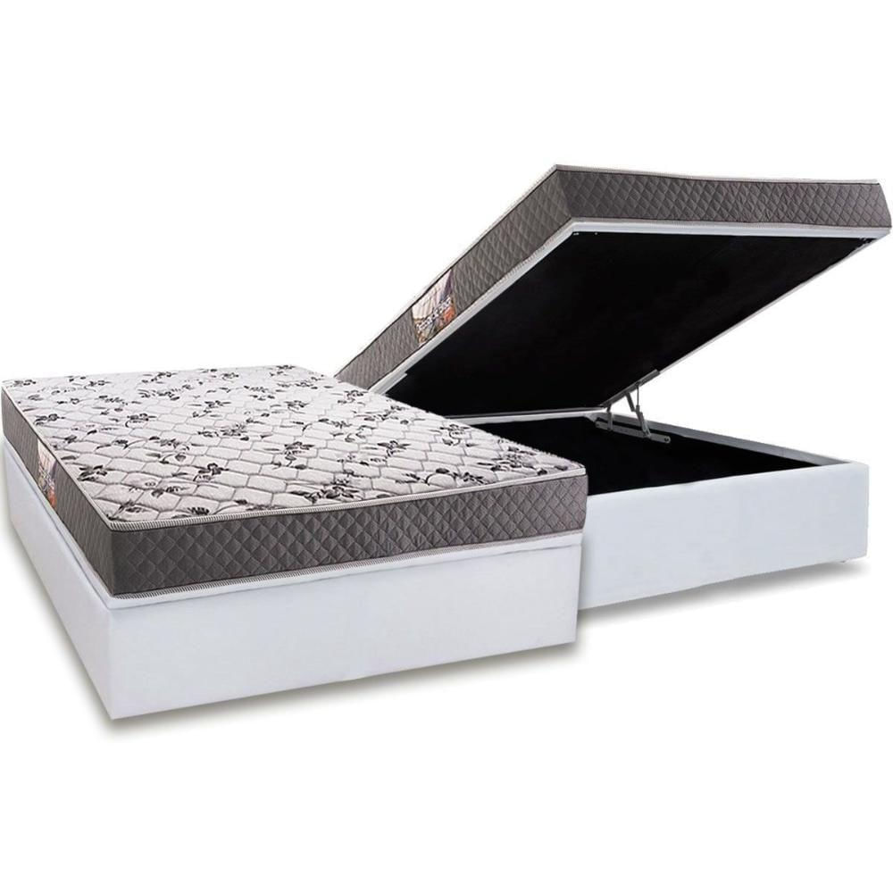 Cama Box Baú Casal: Colchão Ortopédico Herval D28 - Ag65 Ortopedic Black + Base Crc Courano White (138x188)