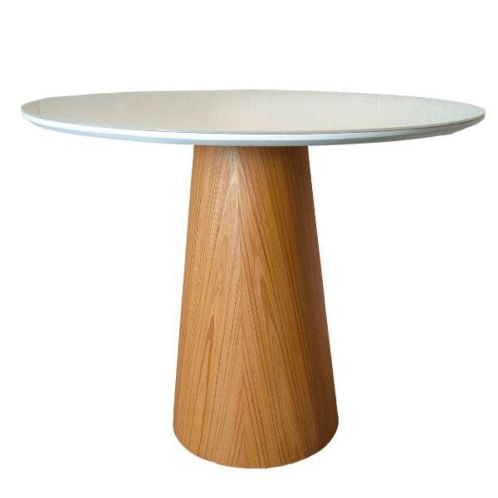 Mesa De Jantar Cone Redonda 140 Cm Base Madeira Freijó Tampo Laqueado Cor Branco