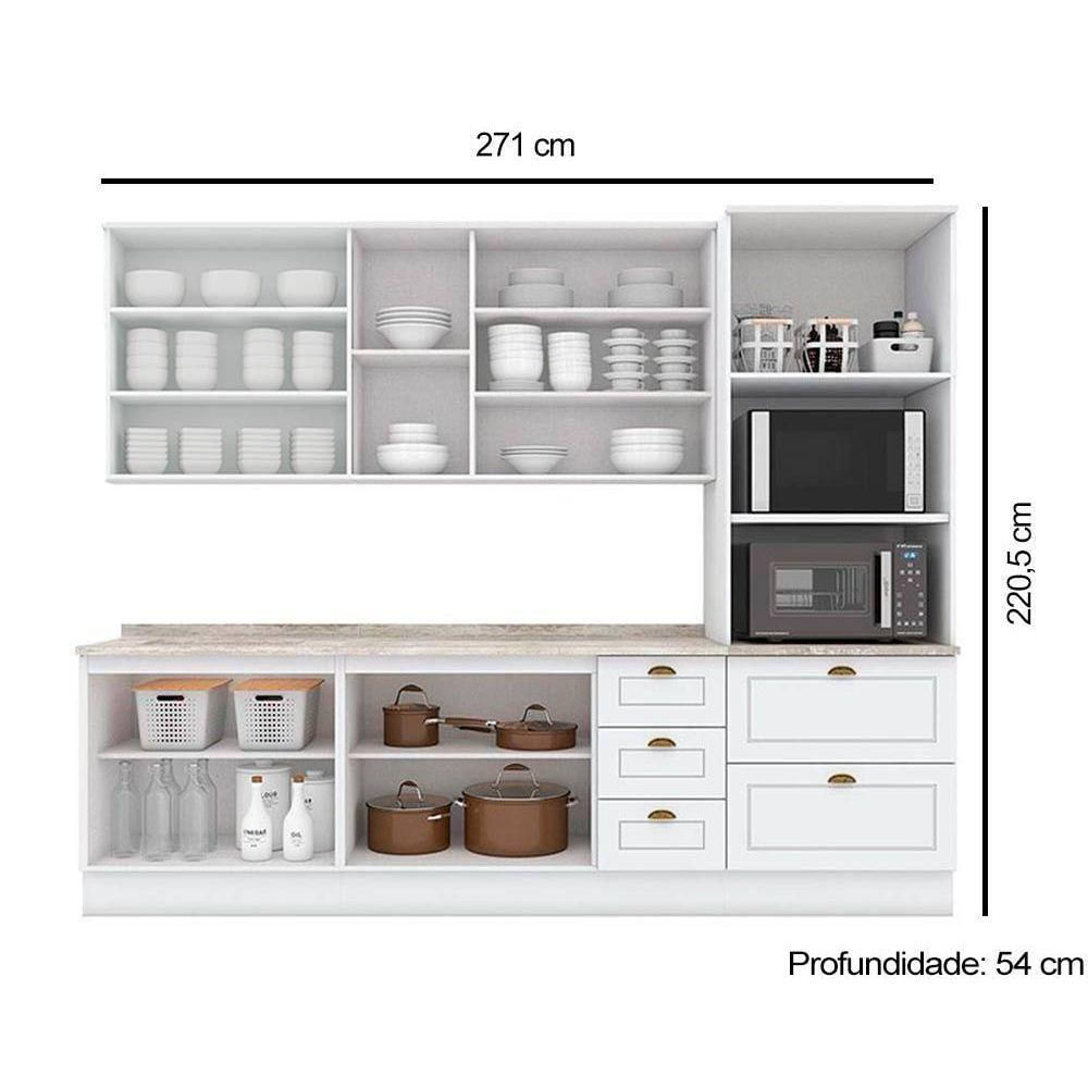 Cozinha Modulada Americana 7 Peças 2 Aéreos + 2 Balcões + 1 Paneleiro + 2 Complementos C5p49 Branco2 Aéreos + 1 Balcão + 1 Complemento