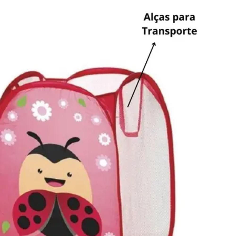 Cesto Organizador Roupa Suja Brinquedos Infantil Telado Multiuso Quarto Banheiro Lavanderia Joaninha