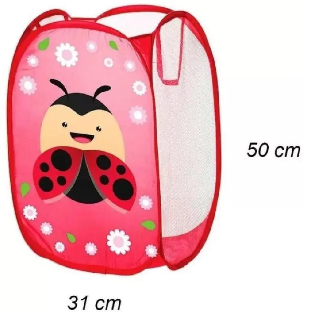 Cesto Organizador Roupa Suja Brinquedos Infantil Telado Multiuso Quarto Banheiro Lavanderia Joaninha