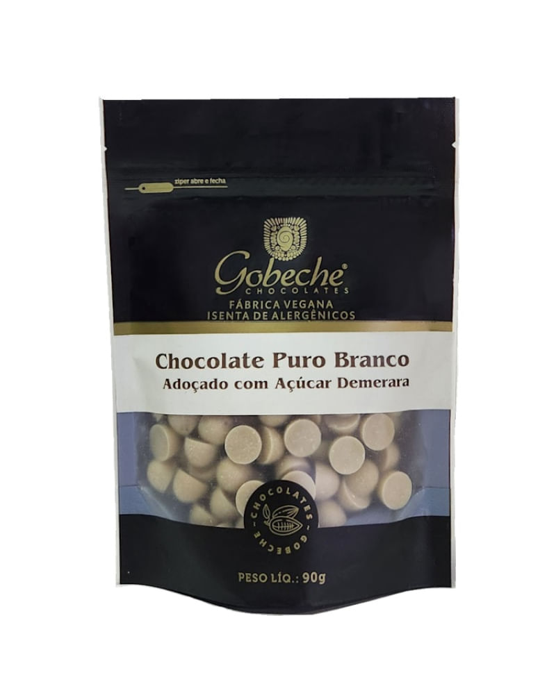 Gotas Chocolate Branco Gobeche - Adoçado com Açúcar Demerara - 90g