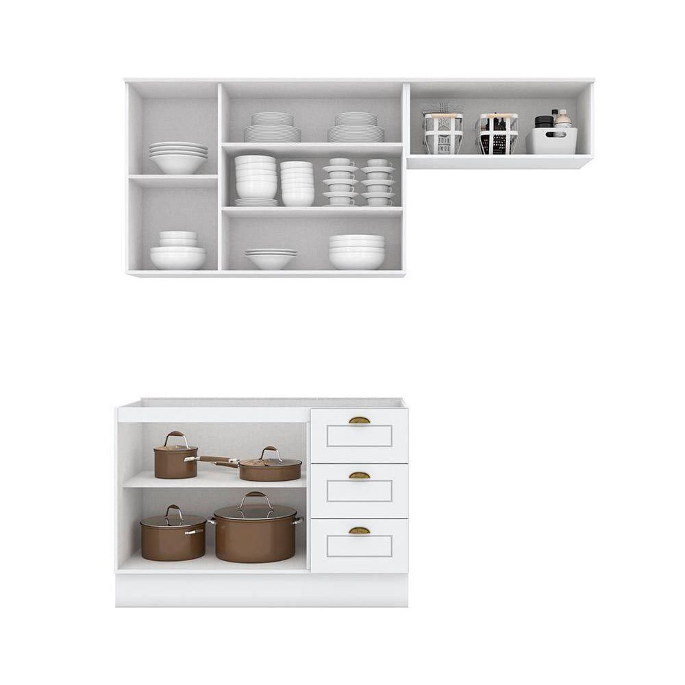 Kit Cozinha Modulada 3 Peças Americana 2 Aéreos + 1 Balcão Sem Pia Cz136 Branco