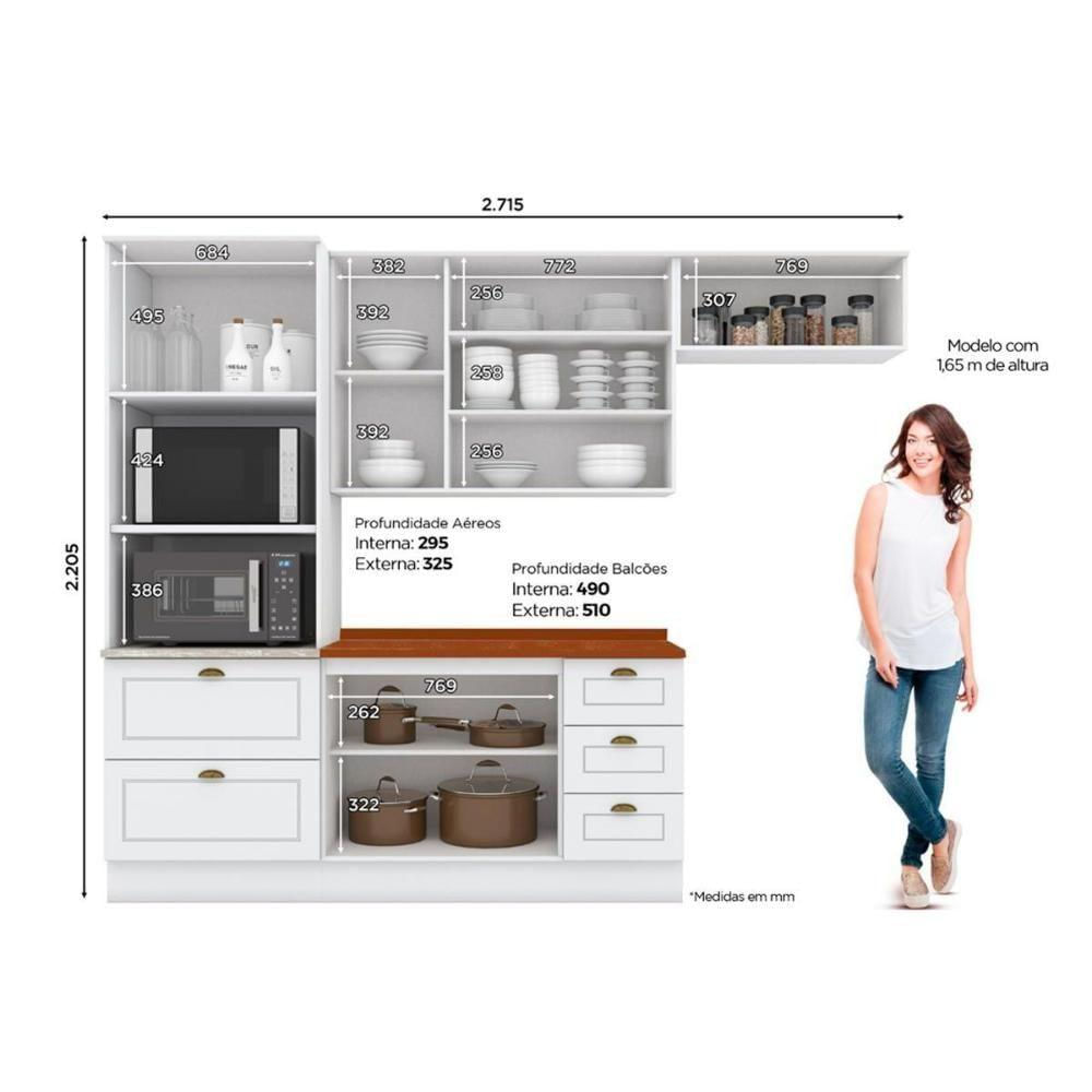 Cozinha Completa 5 Peças Americana 2 Aéreos 1 Balcão 1 Paneleiro 1 Complemento Cz129 Branco