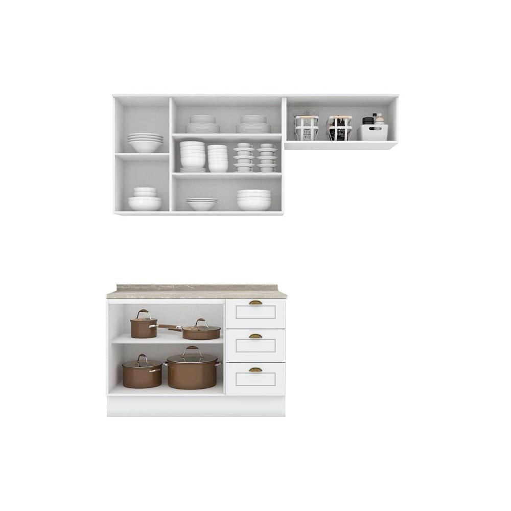 Kit Cozinha Modulada 4 Peças Americana 2 Aéreos + 1 Balcão + 1 Complemento Cz148 Branco