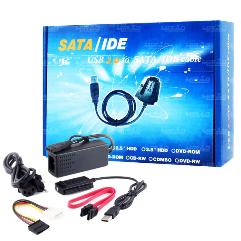 Cabo Adaptador Usb 2.0 Hd Conversor  Ide Sata Fonte 3 Em 1