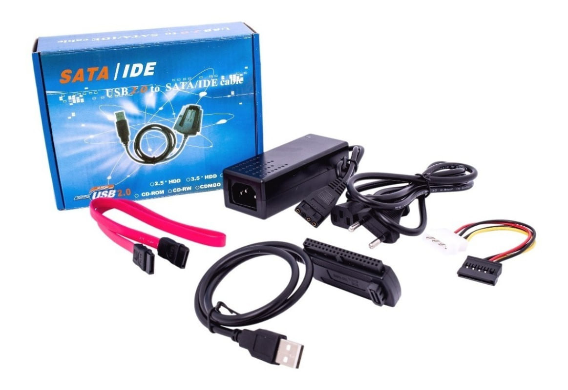 Cabo Adaptador Usb 2.0 Hd Conversor  Ide Sata Fonte 3 Em 1