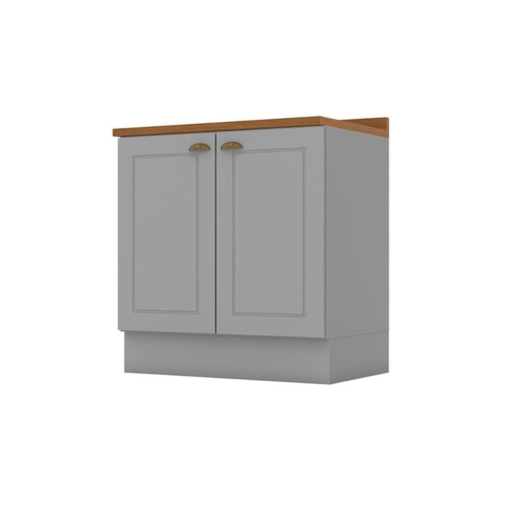 Gabinete De Cozinha Modulado Balcão Com Tampo Americana Com 2 Portas 80cm Cinza