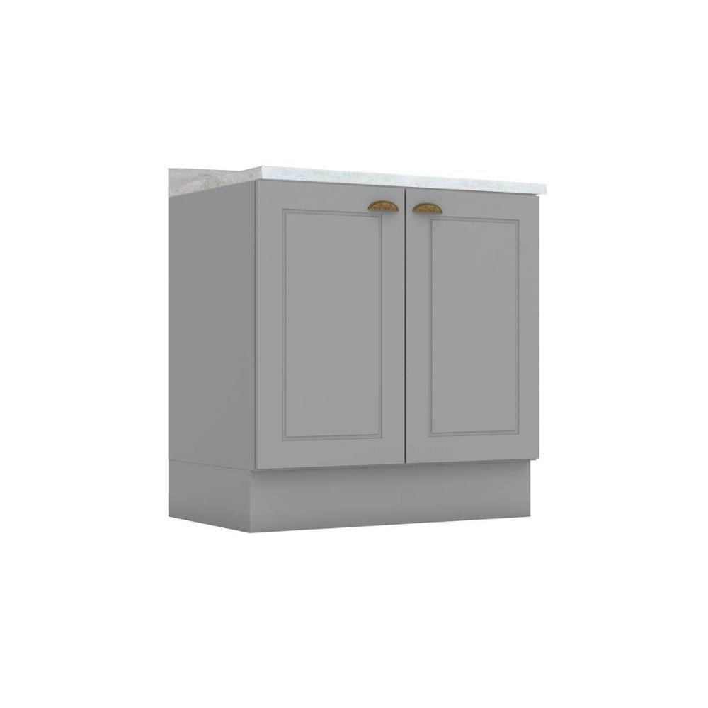 Gabinete De Cozinha Modulado Balcão Com Tampo Americana Com 2 Portas 80cm Cinza