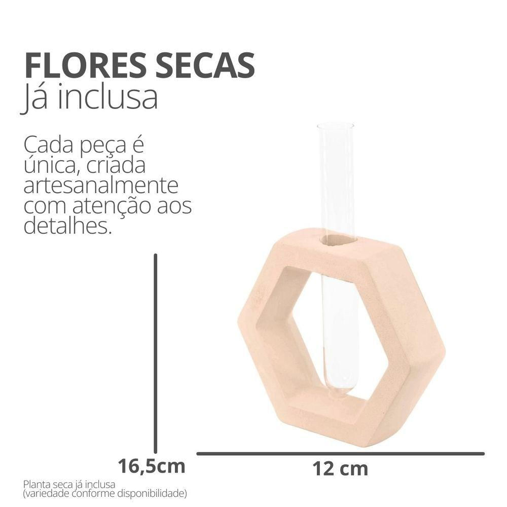 Vaso Decorativo Solitário Hexa 16,5cm Artesanal Em Cimento Palha