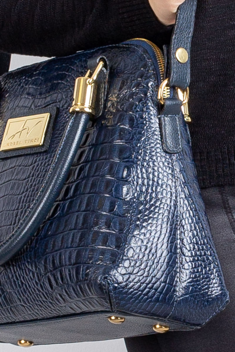 Bolsa baú de couro croco Donna Azul