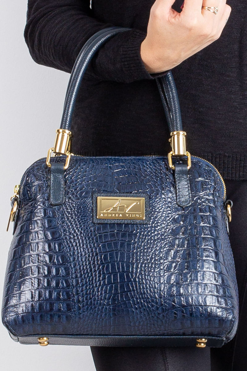 Bolsa baú de couro croco Donna Azul