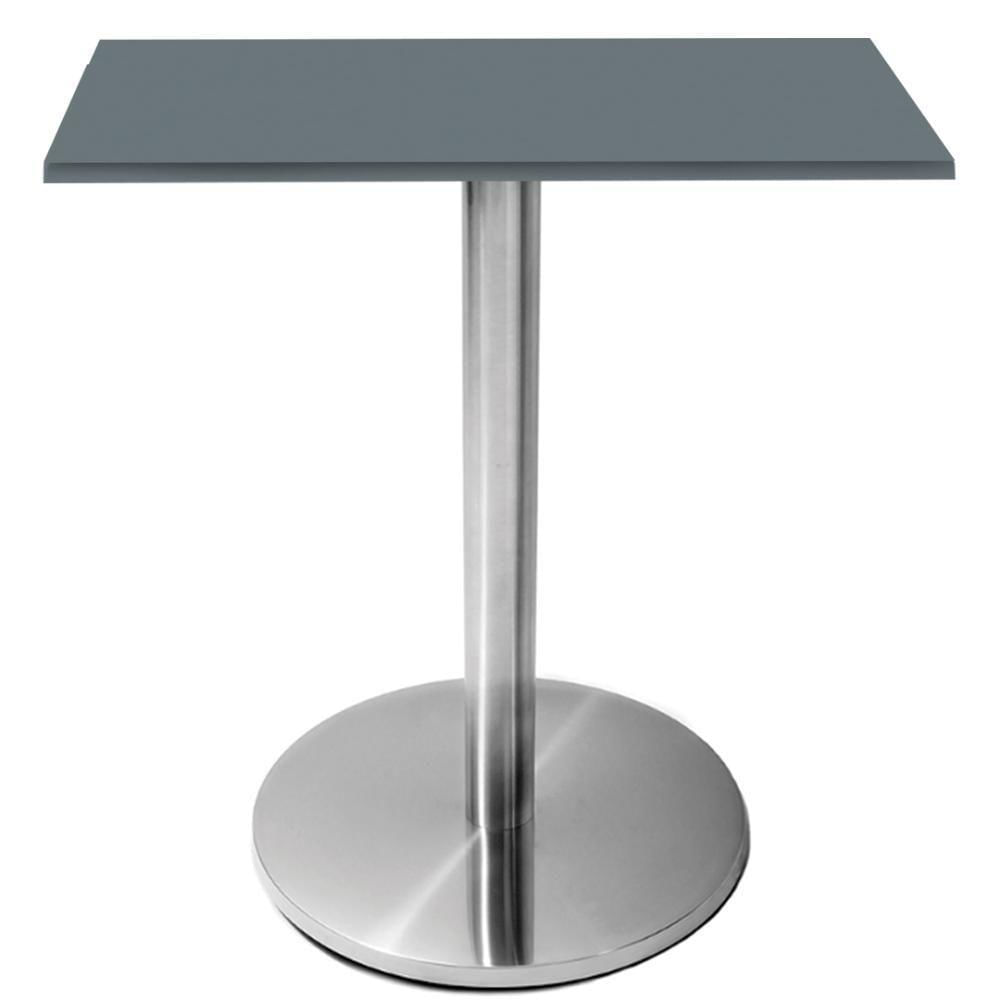 Mesa Beta Inox 75 Cm altura Disco Redondo Tampo Mdp Quadrado 70 Cm Largura X 2,50 Cm Altura Grafito