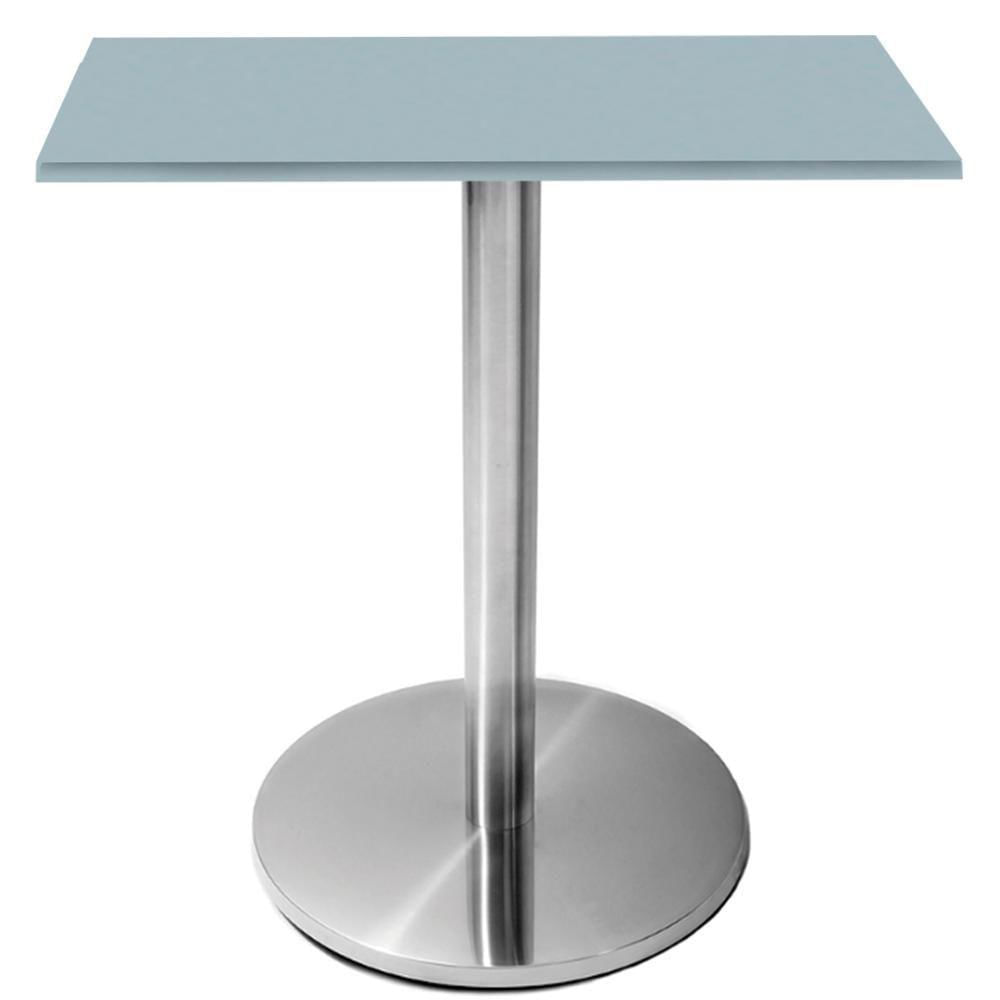 Mesa Beta Inox 75 Cm altura Disco Redondo Tampo Mdp Quadrado 60 Cm Largura X 2,50 Cm Altura Cinza