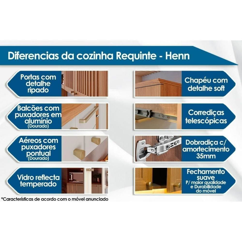 Módulos De Cozinha Requinte Balcão Com Tampo Requinte Com 2 Portas 80cm Nature Areia2 Aéreos + 1 Balcão + 1 Complemento