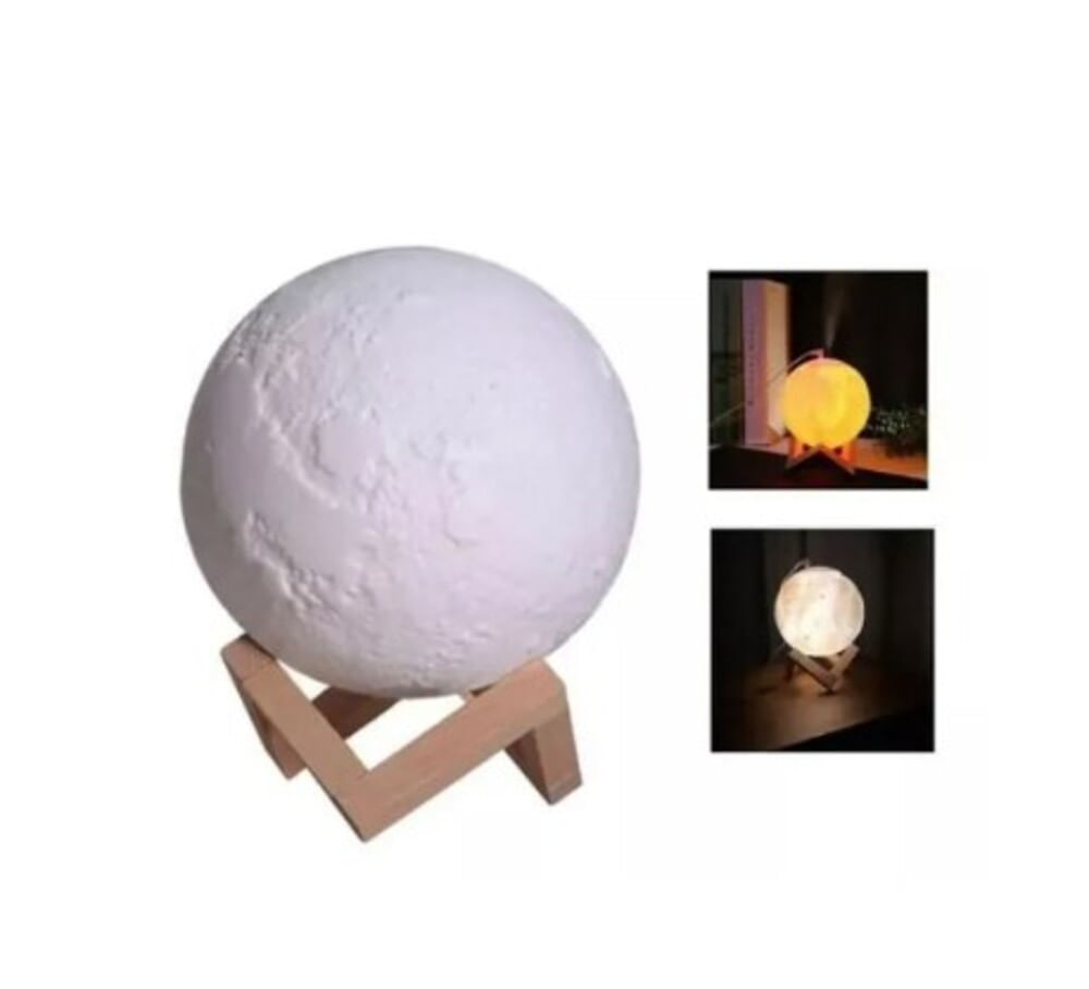 Abajur Umidificador Difusor Ar Lua Cheia 3D Luminária RBG