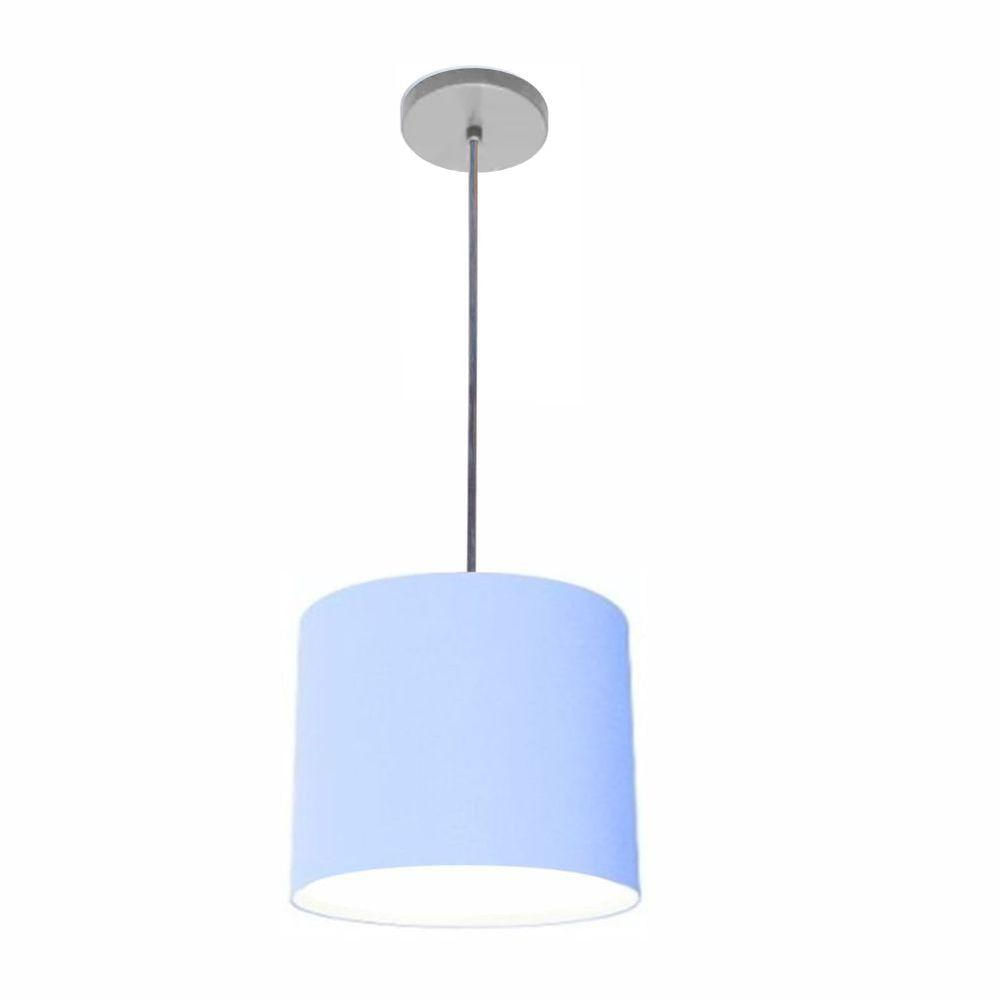 Luminária Pendente Vivare Free Lux Md-4105 Cúpula Em Tecido Azul-bebê Da Canopla Canopla Cinza E Fio Cristal