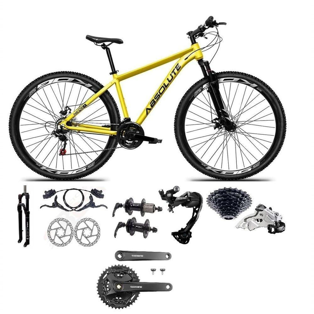 Bicicleta Aro 29 Absolute Nero 5 Câmbios Shimano Alívio E Altus 27v Freio Hidráulico Garfo Trava Amarelo Tam 21
