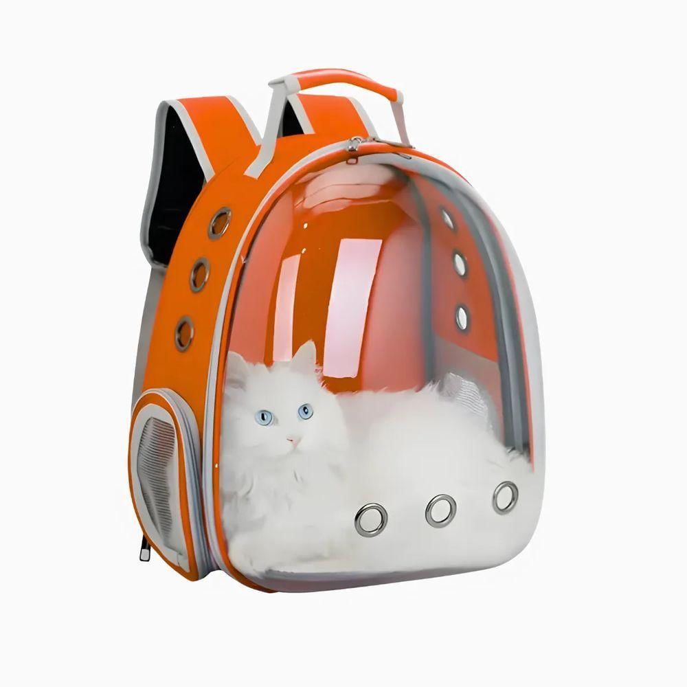 Mochila Pet Transporte Cães E Gatos Visão Panorâmica Laranja