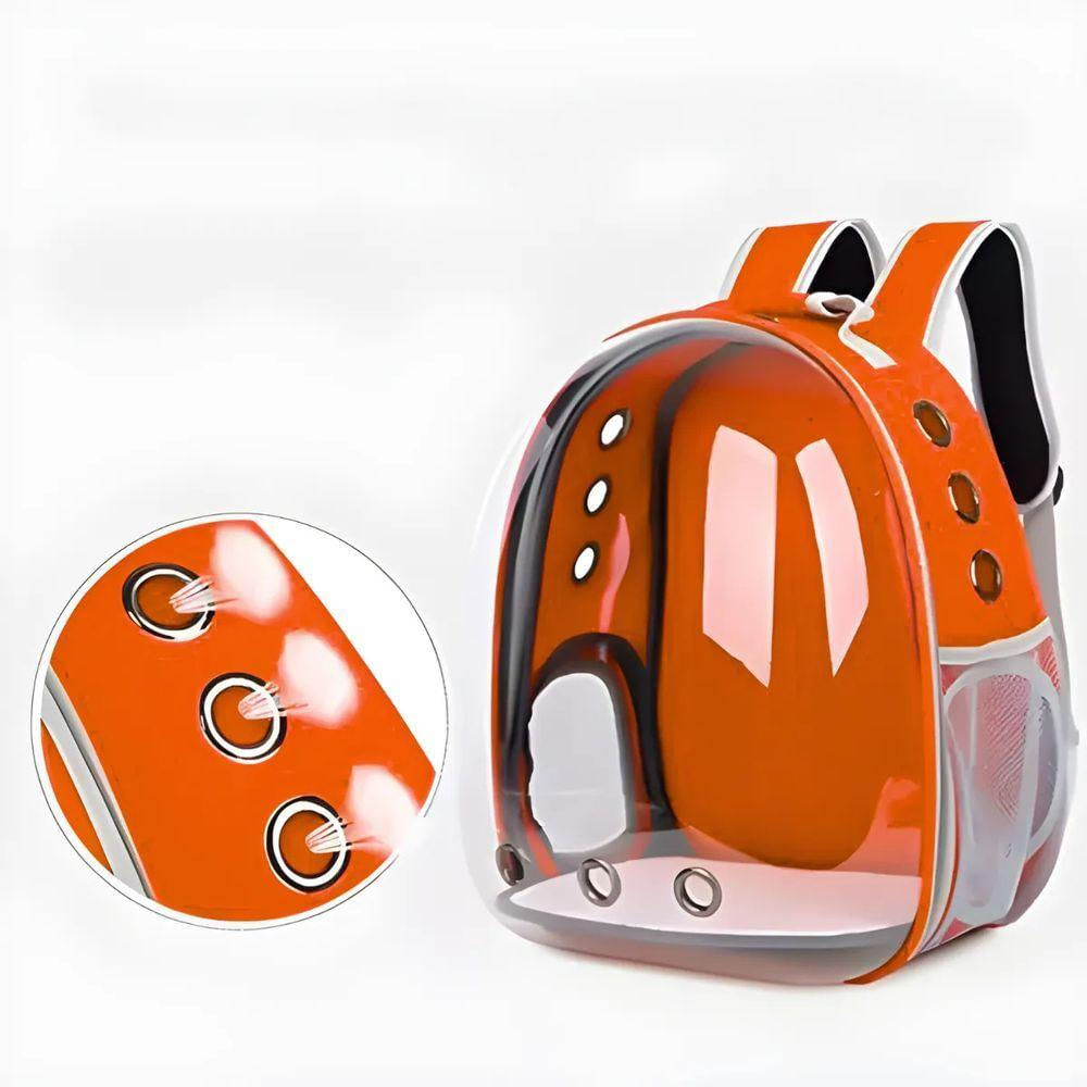 Mochila Pet Transporte Cães E Gatos Visão Panorâmica Laranja