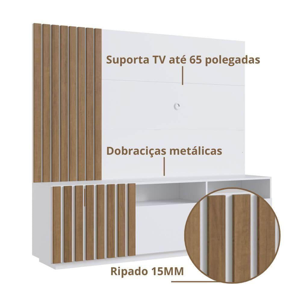 Rack E Painel Para Tv 65 Polegadas 180cm Branco Mel Proddy Branco Mel