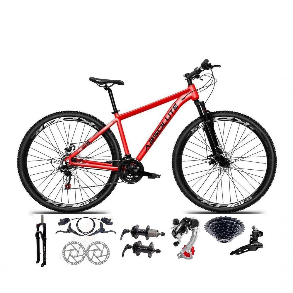 Bicicleta Aro 29 Absolute Nero 5 Câmbios Shimano 24v K7 Freios Hidráulicos Garfo Trava - Vermelho 19