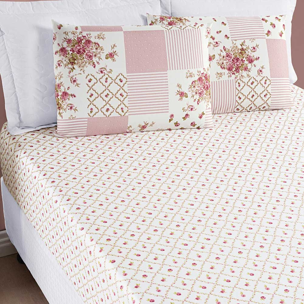 Jogo de Cama Lençol Dallas Solteiro Microfibra 2 Peças - Rosa Matura Patchwork