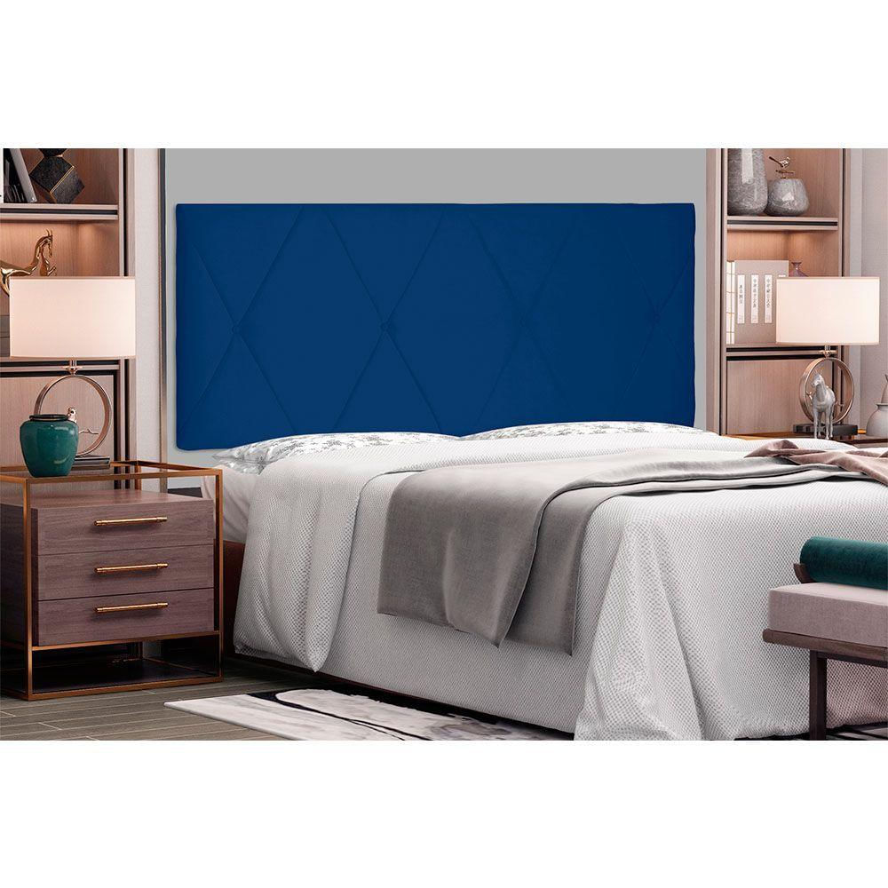 Cabeceira Painel Queen 1,60m Aquilla Suede Azul Marinho