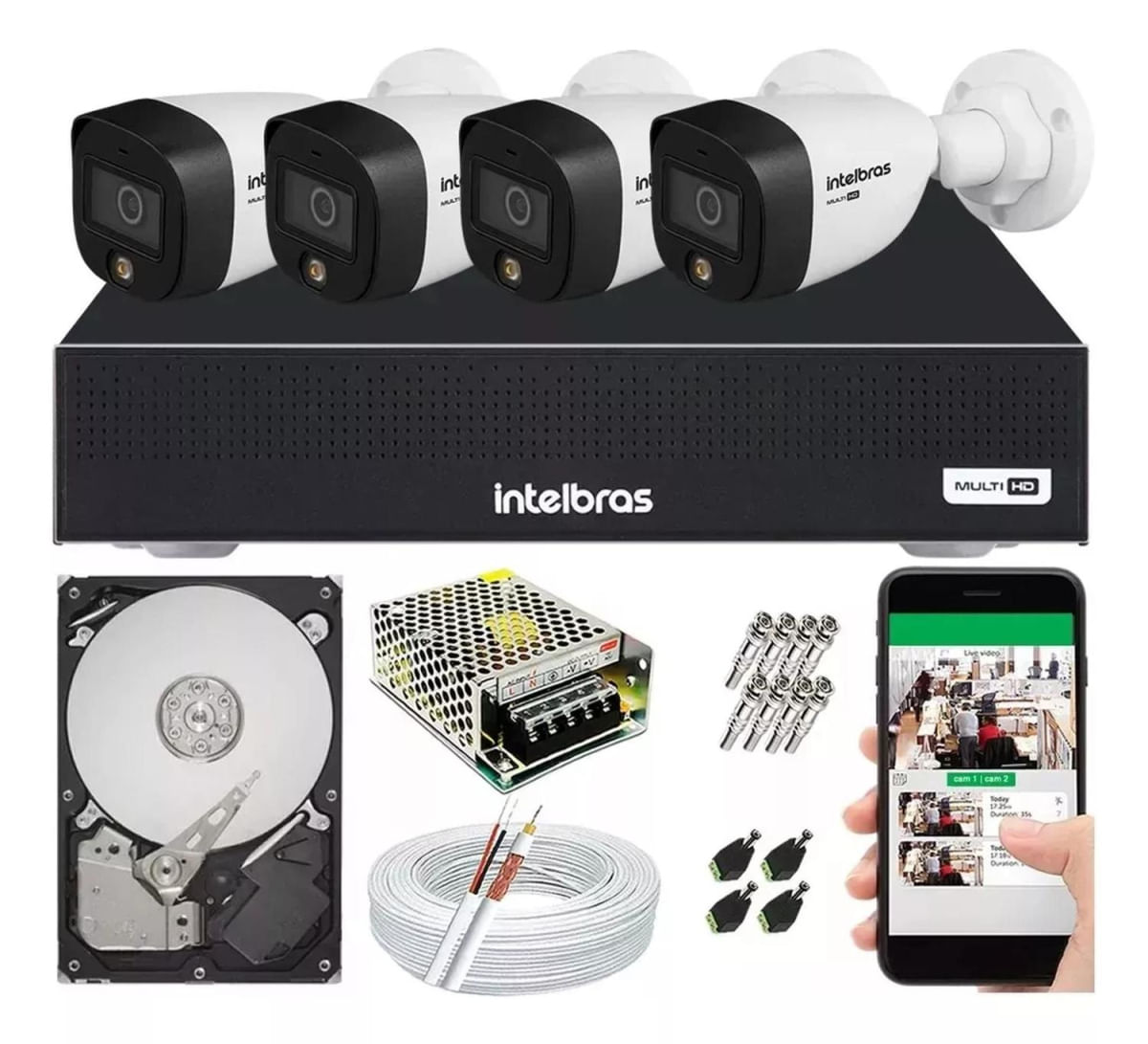 Kit 4 Câmeras de Segurança Intelbras 1120b Full Color E Dvr 4 Canais C/ Hd 1tb