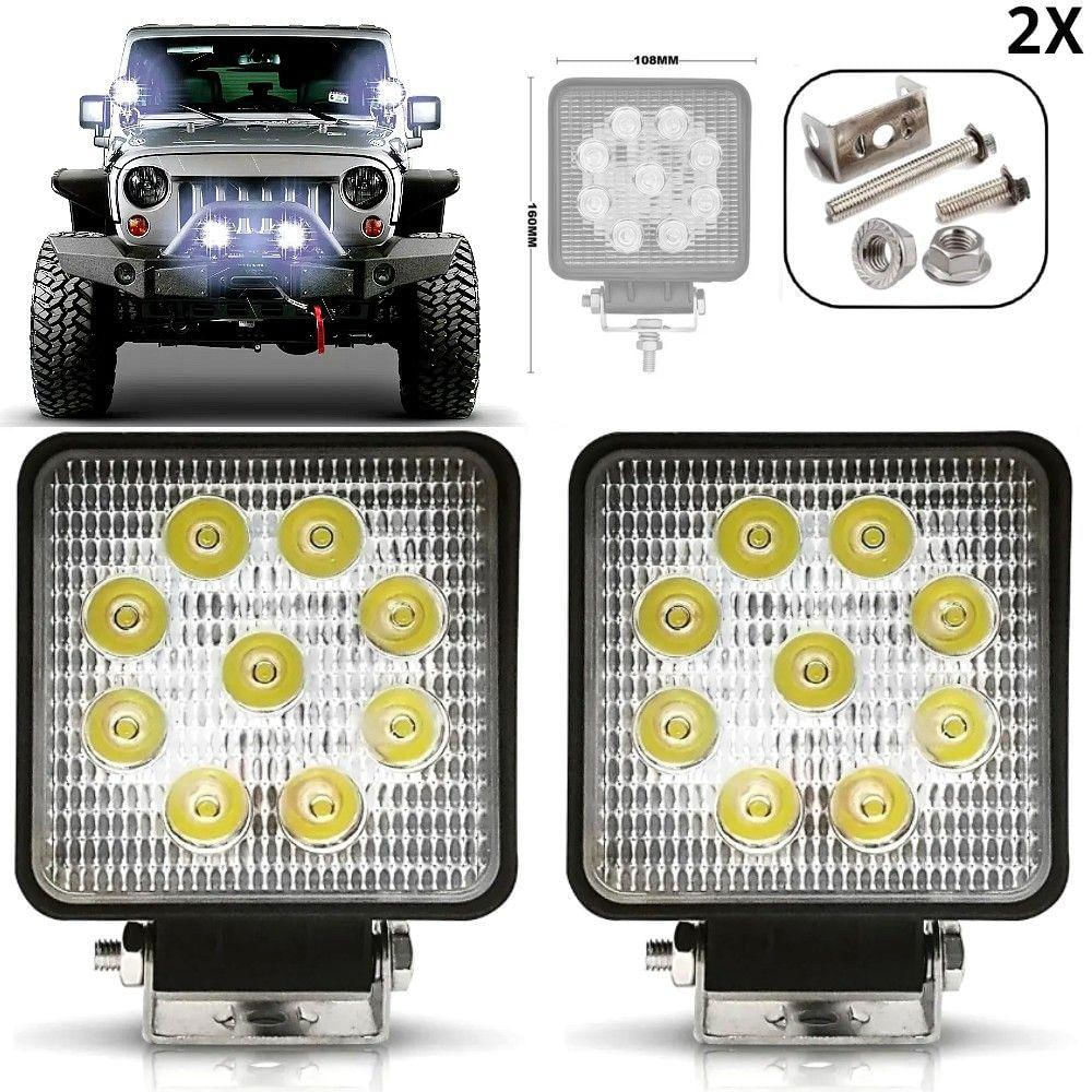 Par 2 Farol Auxiliar Quadrado 27w 24v Jeep Carro 9 Leds