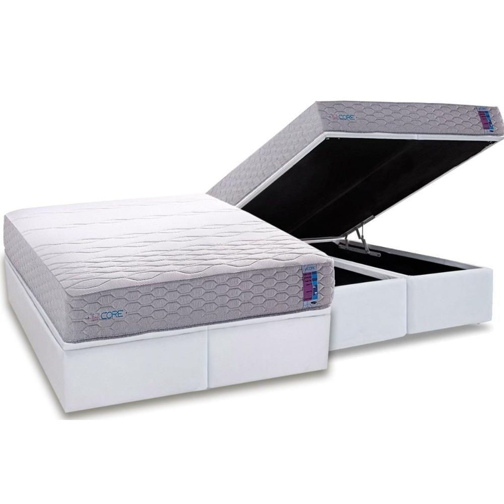 Cama Box Baú Queen: Colchão Espuma D45 Herval D33 - Ag 65 Feelcore + Base Crc Courano White (158x198)