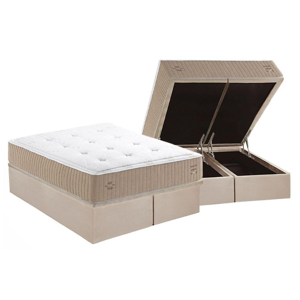 Cama Box Baú Queen: Colchão Molas Bonnel Herval Maxspring Crown Comfort C1631 + Base Crc Suede Clean (158x198x32)