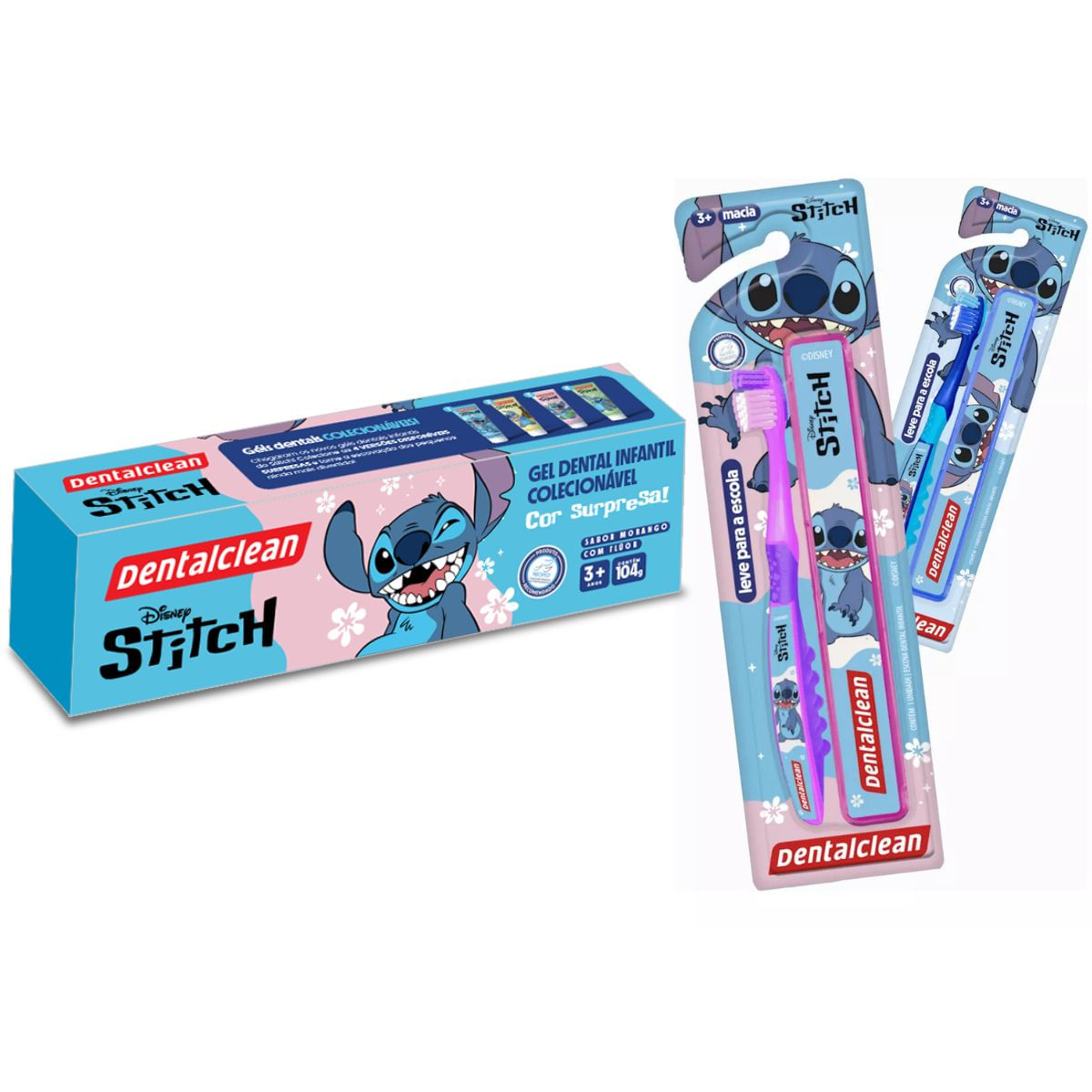 GEL DENTAL + ESCOVA DE DENTE ESCOLAR - STITCH - DENTALCLEAN